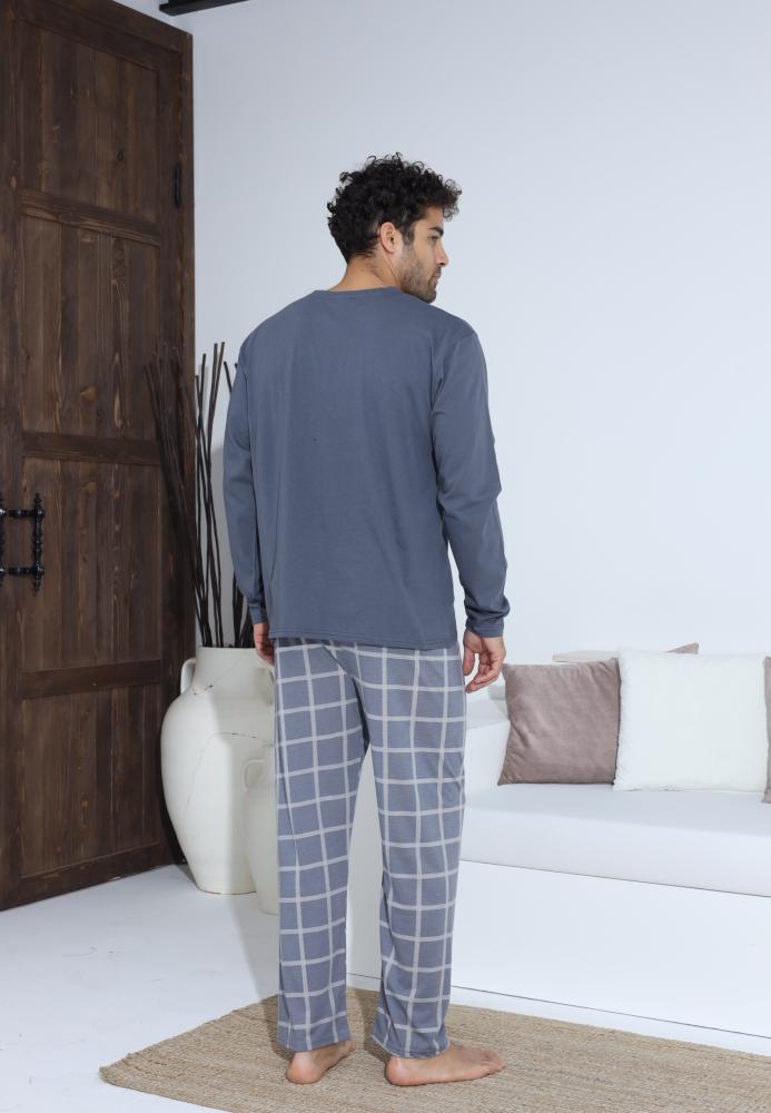 Pijama Barbati ,Maneca si Pantaloni Lungi,Culoare Albastru cu Gri ,Engros